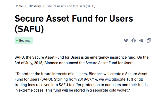 Pregled novčanika Binance: fond SAFU.